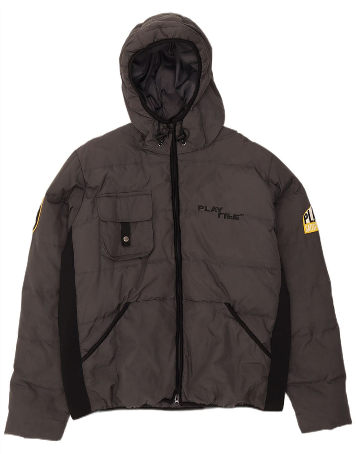Giacca imbottita con cappuccio da uomo Playlife UK 44 2XL Poliestere color block grigio