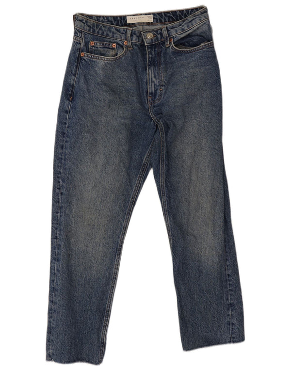 Jeans dritti corti da donna Topshop UK 8 piccoli W26 L24 cotone blu