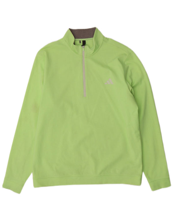 Adidas Uomo Zip Neck Pullover Tuta Top Large Verde Poliestere