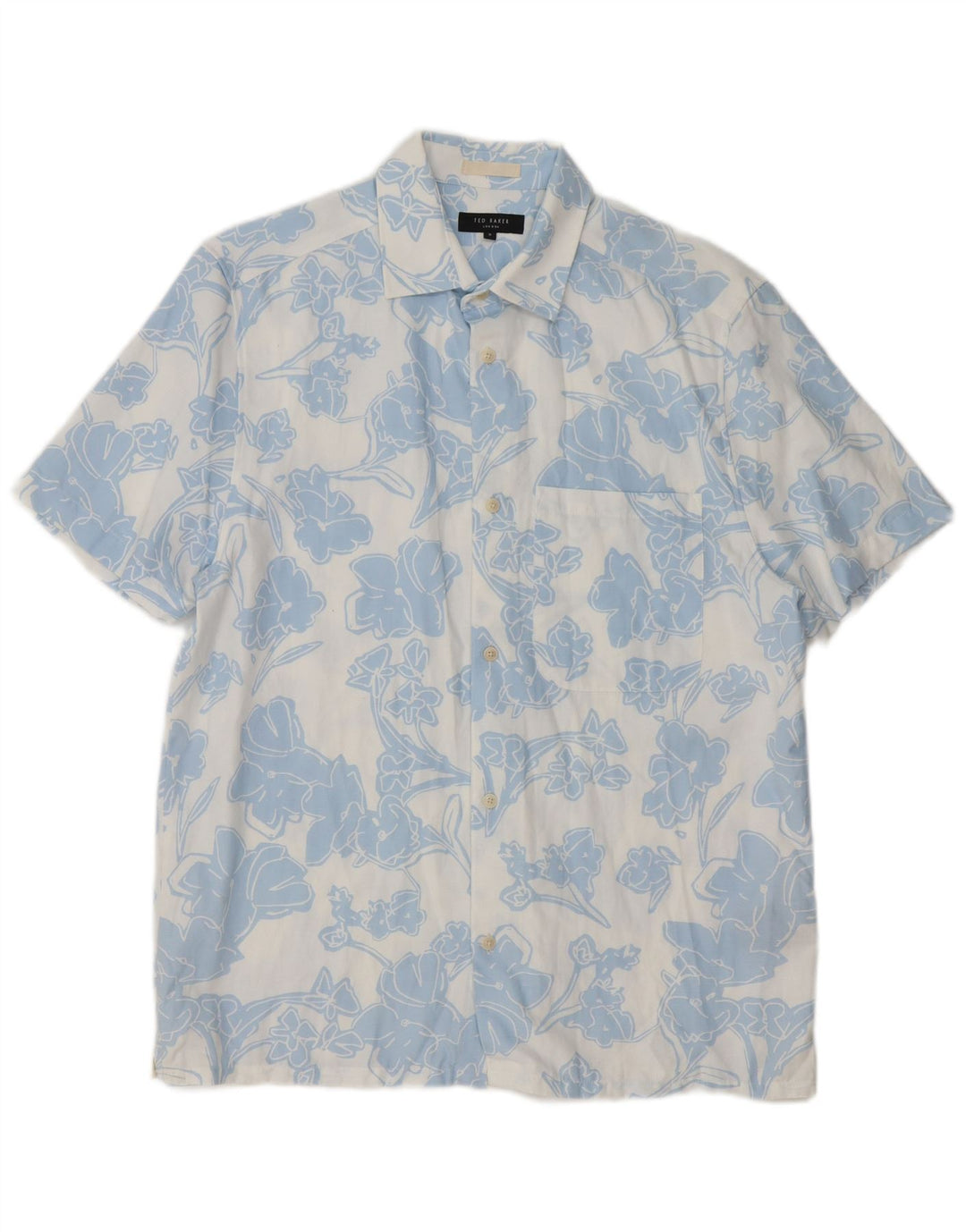 Ted Baker Camicia a maniche corte da uomo taglia 3 Lyocell floreale blu medio