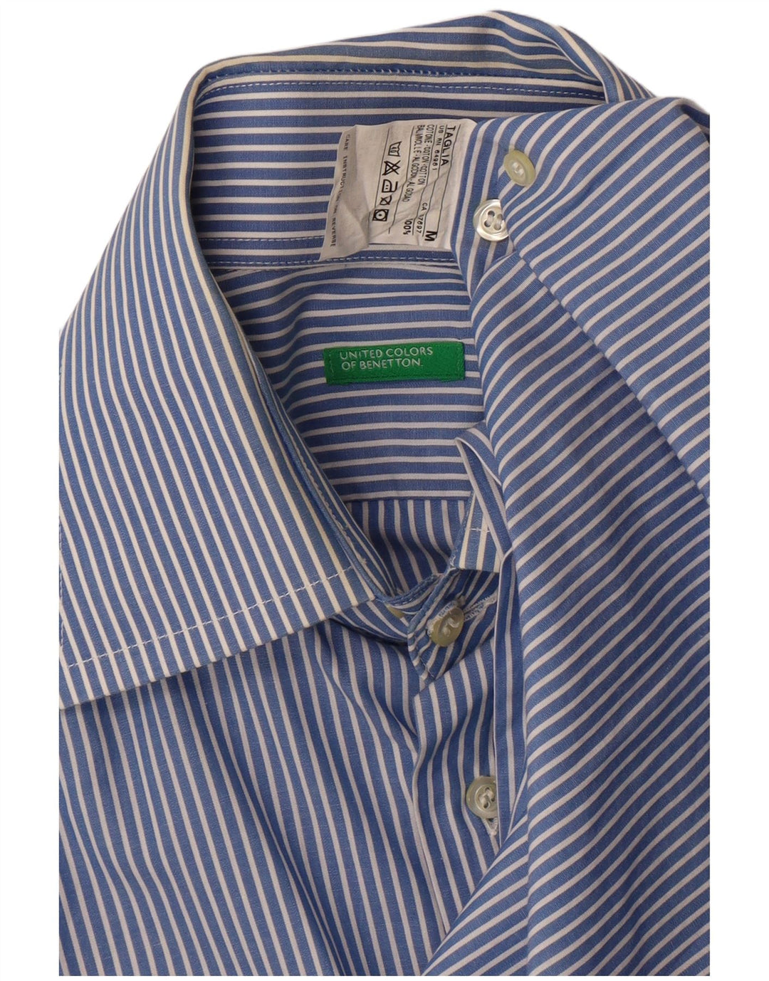 Camicia Uomo BENETTON Cotone Rigato Blu Medio