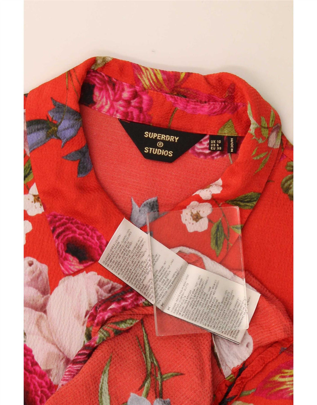 Abito camicia pullover da donna Superdry UK 10 piccolo viscosa floreale rossa