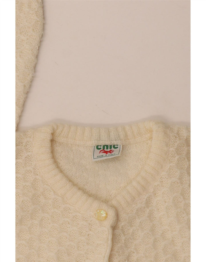 Maglione cardigan da donna vintage UK 10 piccolo bianco sporco