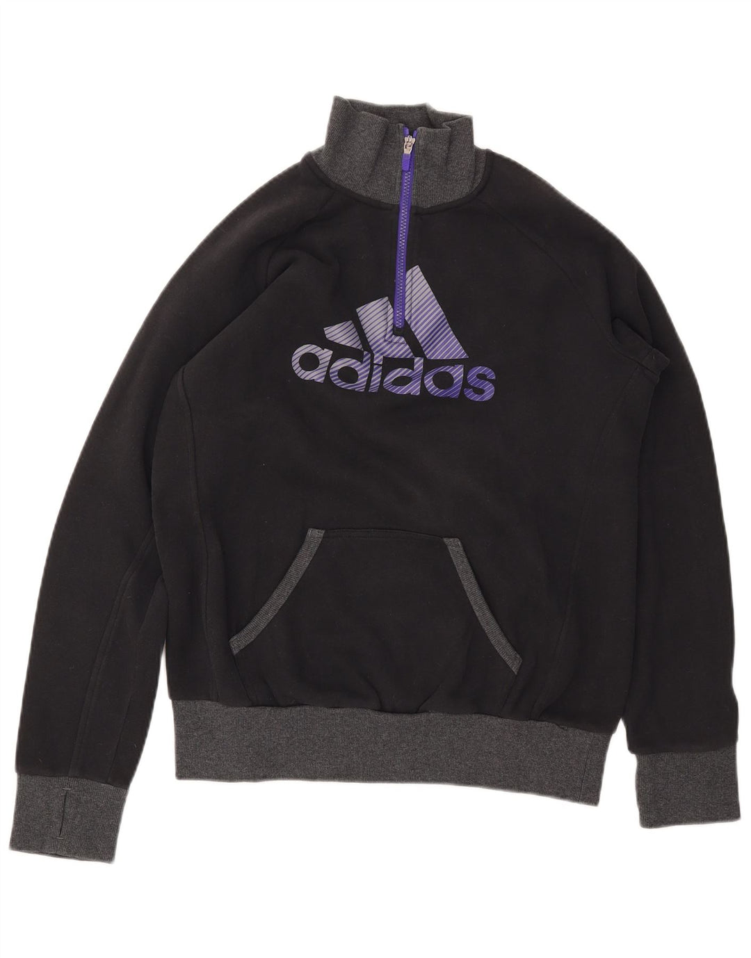 Felpa ADIDAS da donna con collo grafico e zip, maglione UK 16/18 grande nera