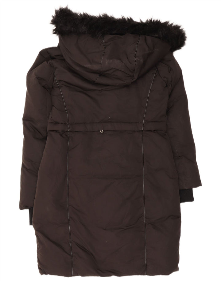 Cappotto imbottito con cappuccio da donna Zara UK 14 poliestere nero medio