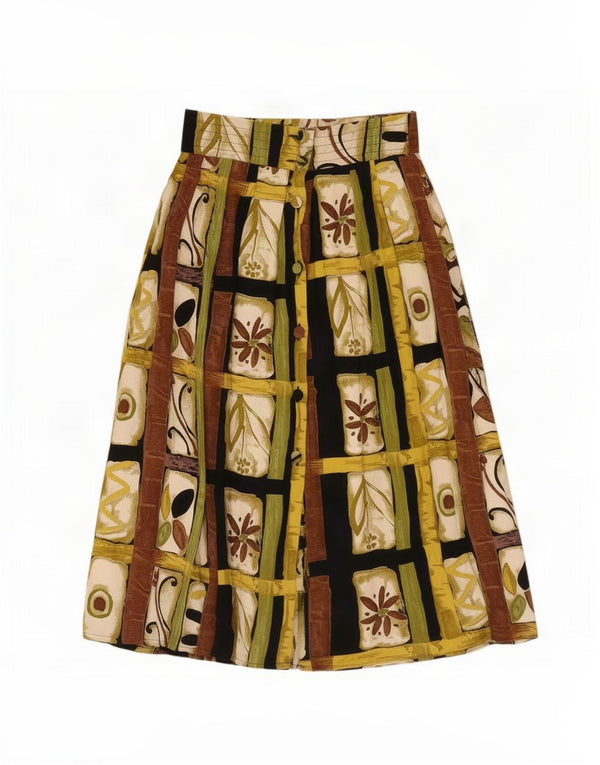 Gonna svasata da donna vintage XL W32 in viscosa floreale multicolore
