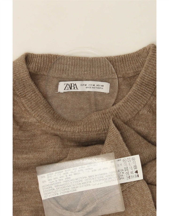 Maglione maglione girocollo da uomo Zara in acrilico marrone medio