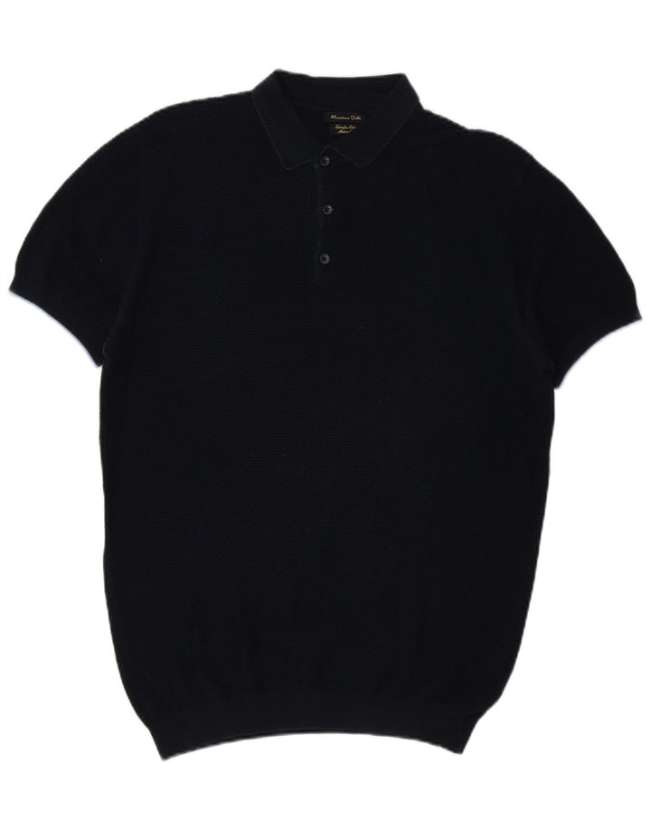 Massimo Dutti Maglione da uomo a maniche corte con collo a polo blu navy medio