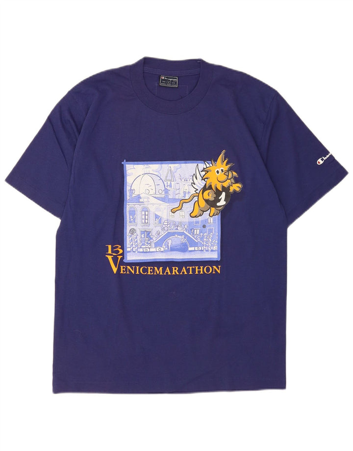 T-shirt grafica da uomo Champion Top piccola in cotone blu