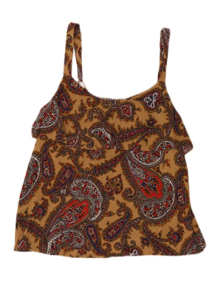 Canottiera corta da donna Fat Face UK 12 Viscosa Paisley marrone medio