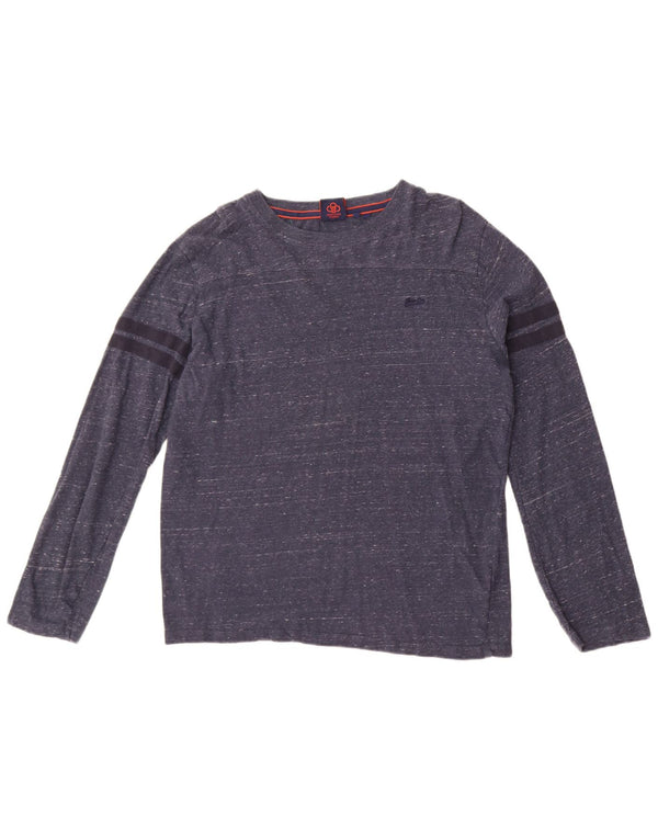 Top da donna a maniche lunghe Superdry UK 16 grande cotone screziato blu navy