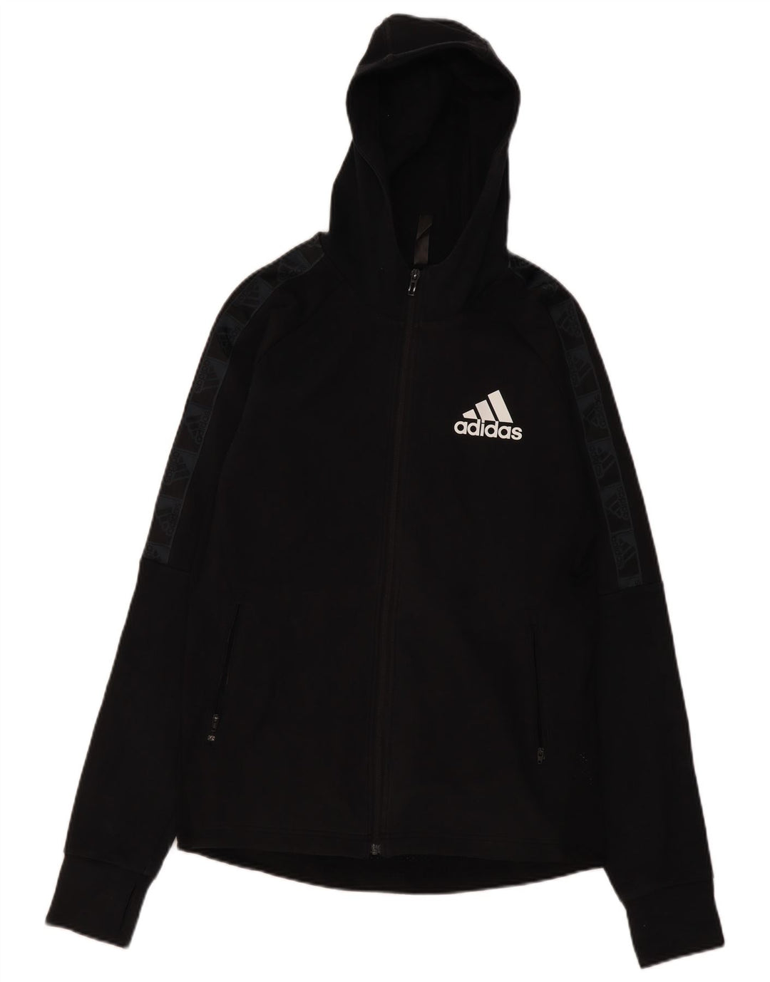 Maglione con cappuccio e zip grafica da uomo Adidas in cotone nero medio