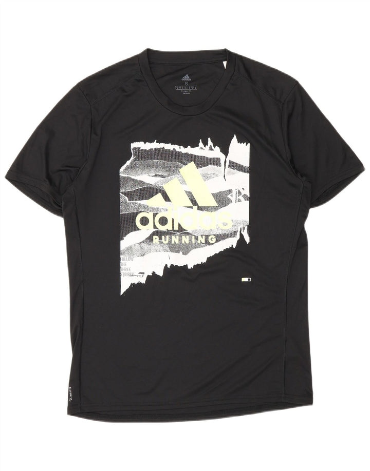 Maglietta grafica Adidas Climalite da uomo, piccola, in poliestere nero
