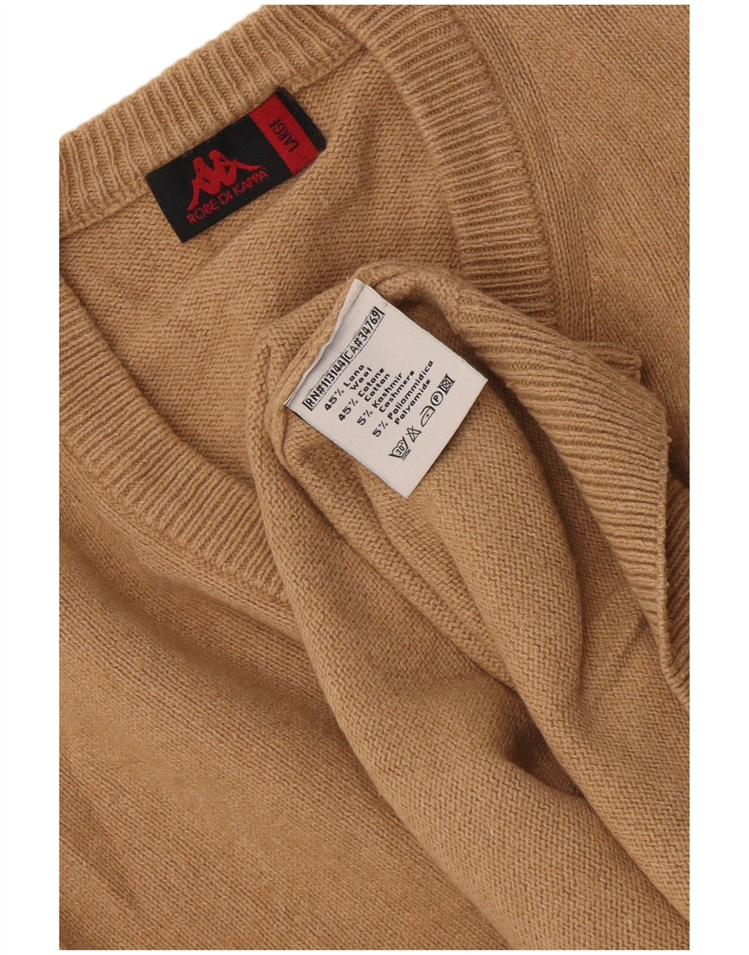 Maglione Kappa da uomo con scollo a V, grande, in cotone marrone