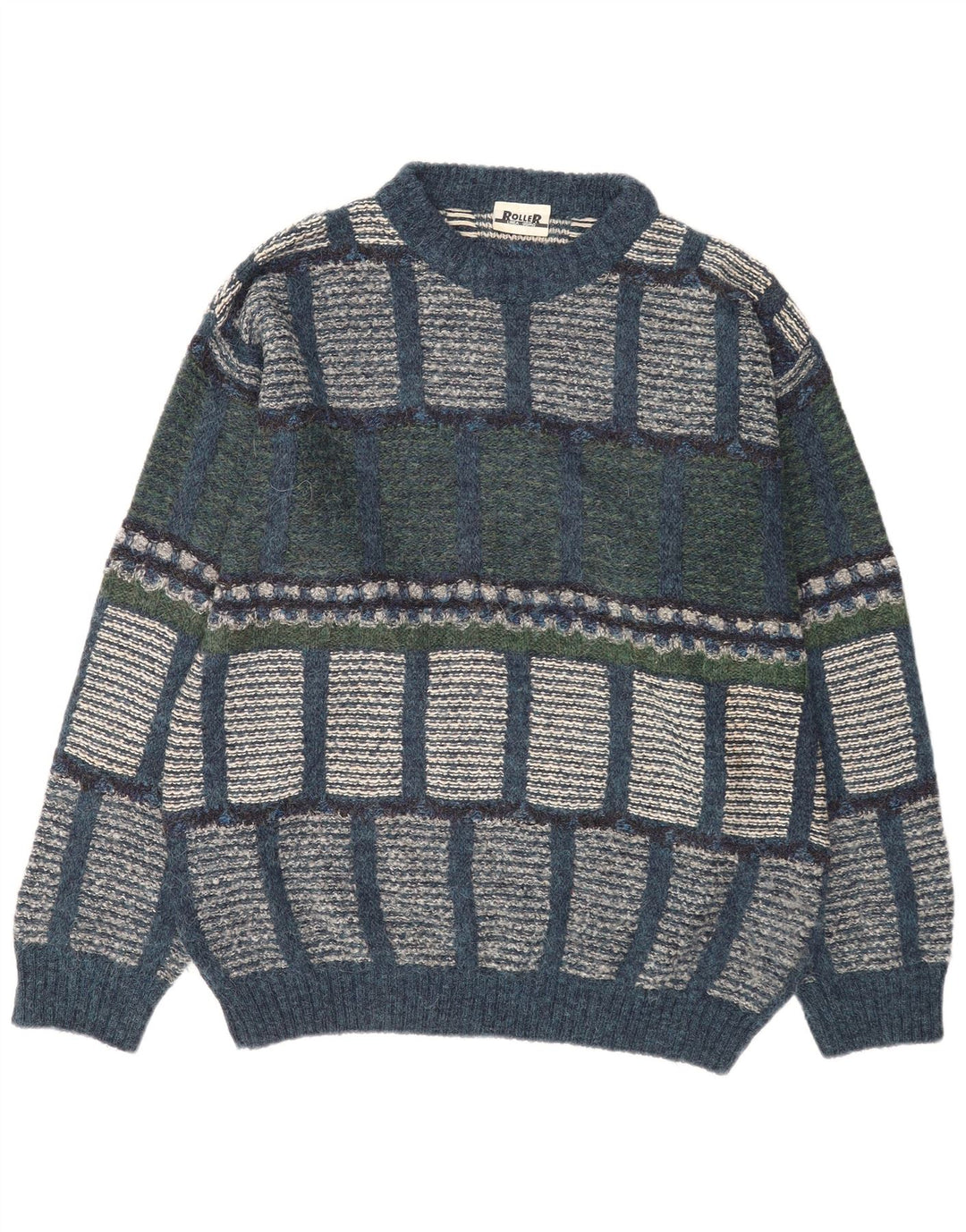 Maglione vintage da uomo girocollo IT 48 medio multicolore geometrico