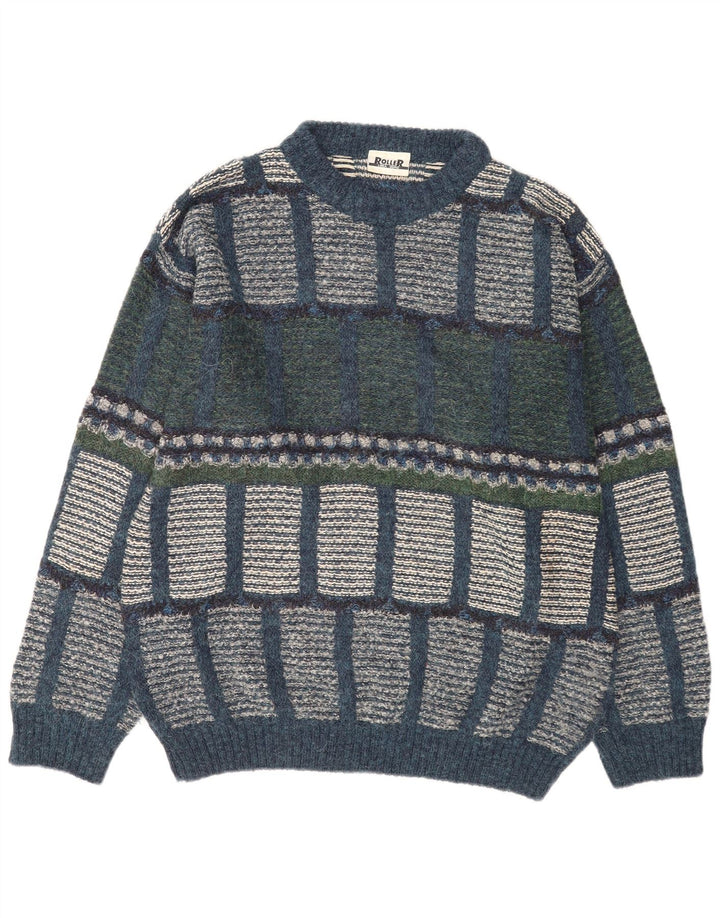 Maglione vintage da uomo girocollo IT 48 medio multicolore geometrico