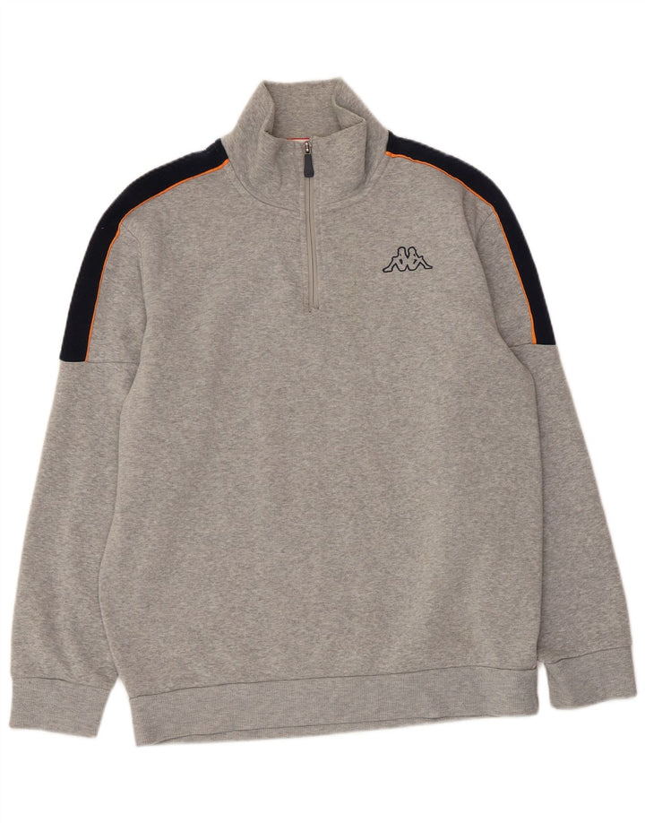 Felpa KAPPA da uomo con zip e collo, maglione XL, poliestere color block grigio