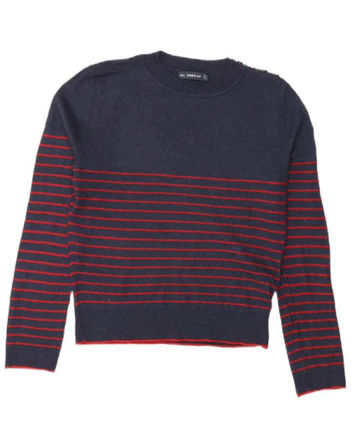 Maglione maglione girocollo da donna Zara UK 14 medio a righe blu navy