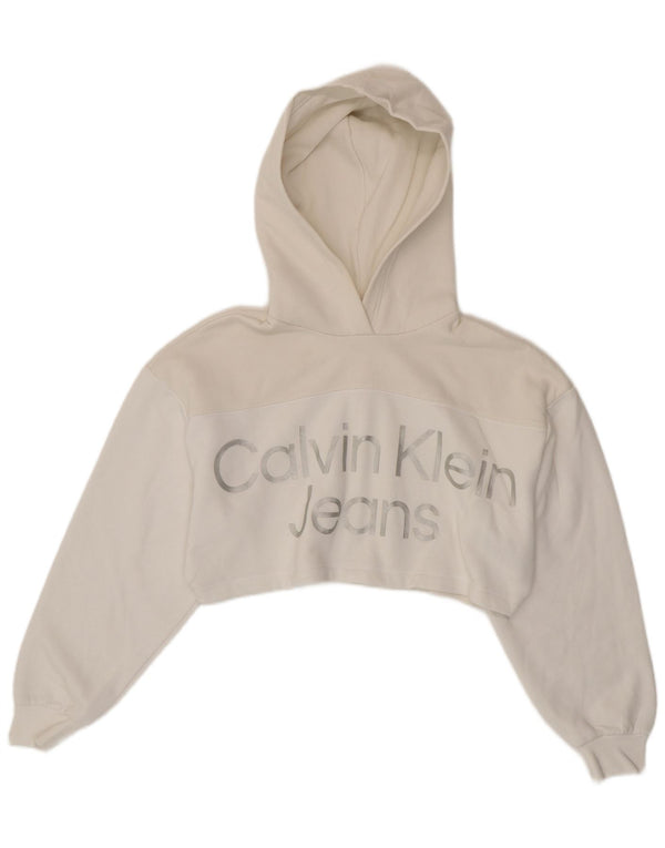 Maglione con cappuccio grafico oversize da donna Calvin Klein Jeans UK 6 XS Bianco
