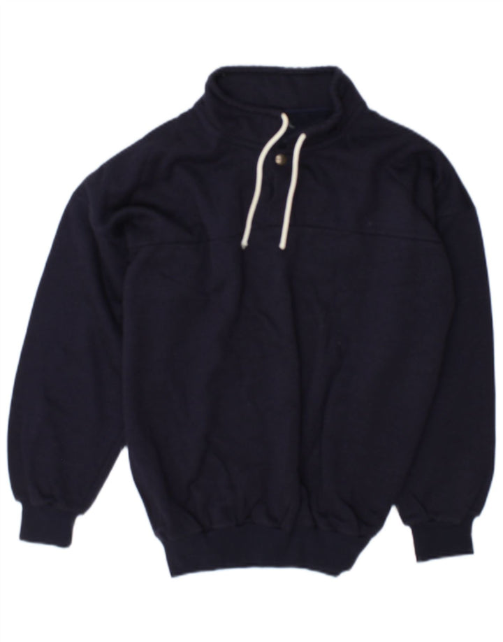 Felpa da donna vintage maglione UK 14 cotone blu navy medio