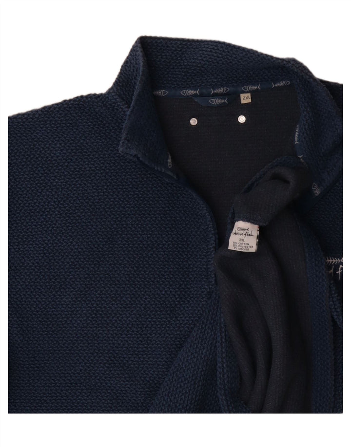 Felpa con collo con zip da uomo Weird Fish 2XL cotone blu navy