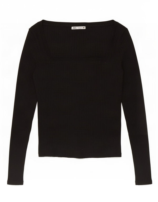 Top corto da donna Zara a maniche lunghe UK 14 grande nero