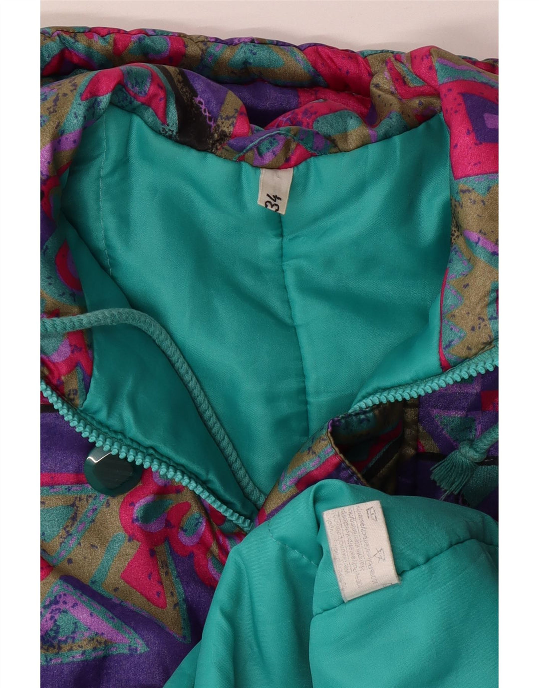 Cappotto giacca a vento con cappuccio per ragazze VINTAGE 15-16 anni multicolore geometrico