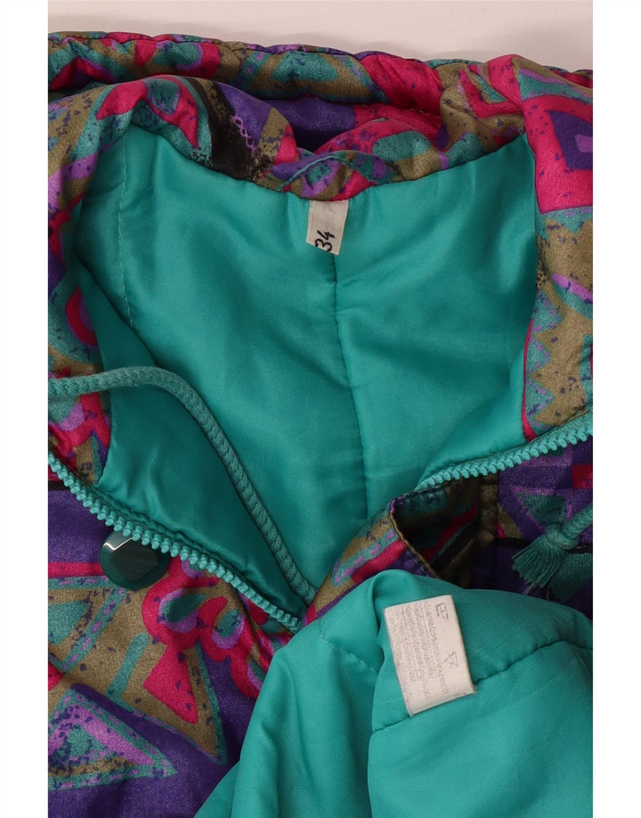 Cappotto giacca a vento con cappuccio per ragazze VINTAGE 15-16 anni multicolore geometrico