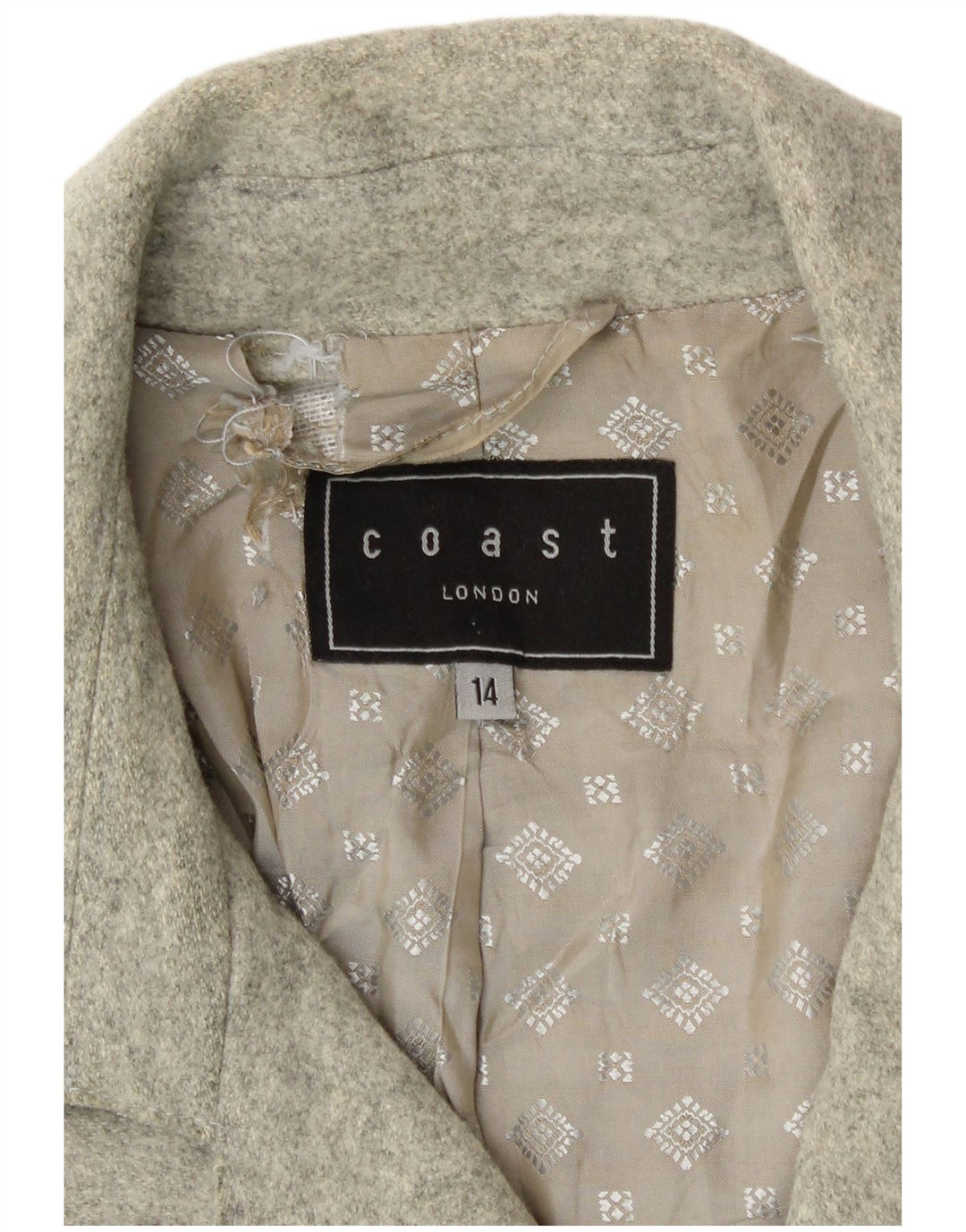 Cappotto doppiopetto da donna Coast UK 14 grande lana vergine grigia