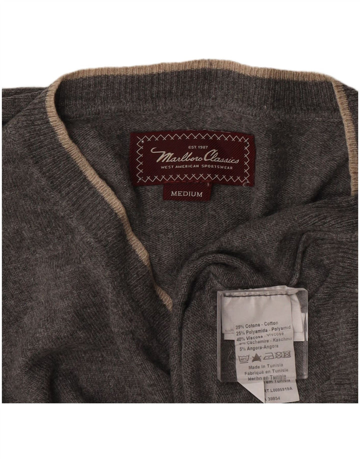 Maglione da uomo con scollo a V Marlboro Classics in cotone grigio medio