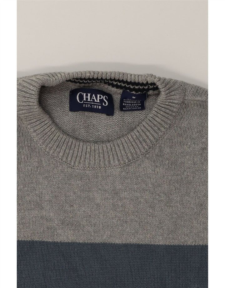 CHAPS Mens Crew Neck Jumper Sweater Medium Grey Colourblock Cotton Vintage Chaps and Second-Hand Chaps from Messina Hembry 