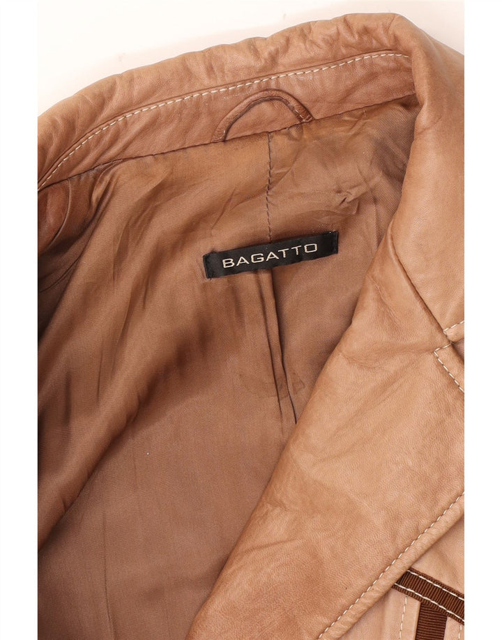 Giacca blazer in pelle da donna a 3 bottoni VINTAGE UK 16 grande marrone