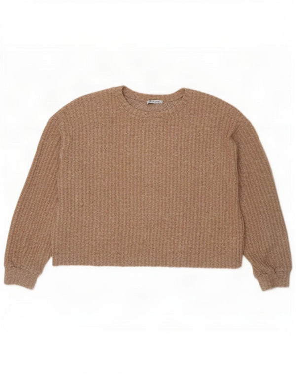 Maglione girocollo oversize corto da donna Zara UK 14 Beige medio
