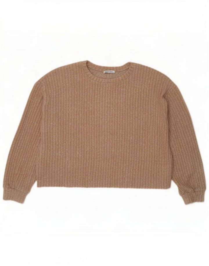Maglione girocollo oversize corto da donna Zara UK 14 Beige medio