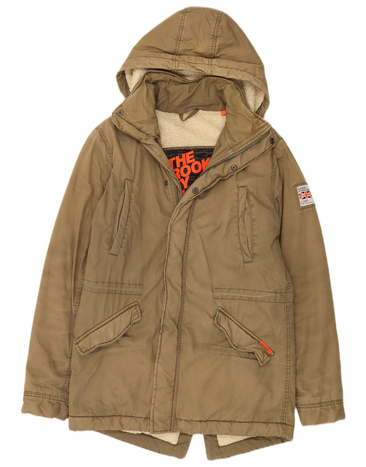 Giacca parka da donna con cappuccio Superdry UK 16 grande cotone kaki
