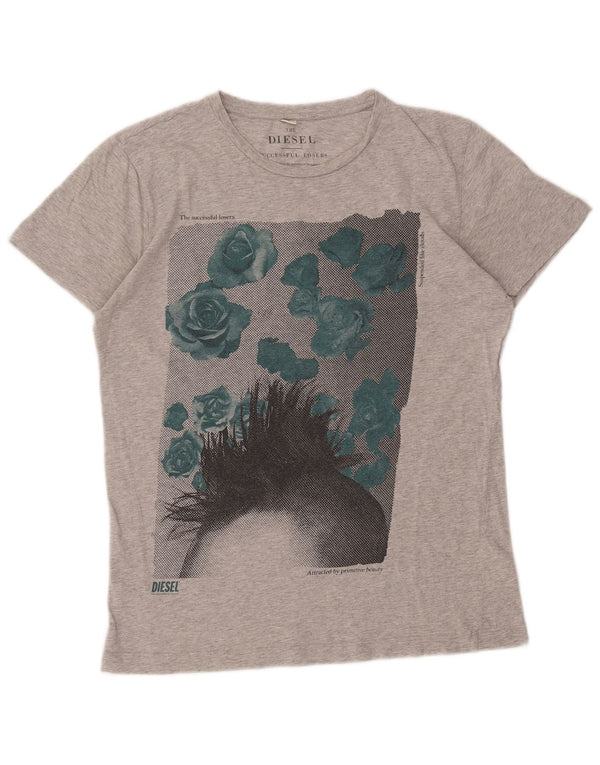 T-shirt grafica da uomo Diesel Top in cotone mélange grigio medio