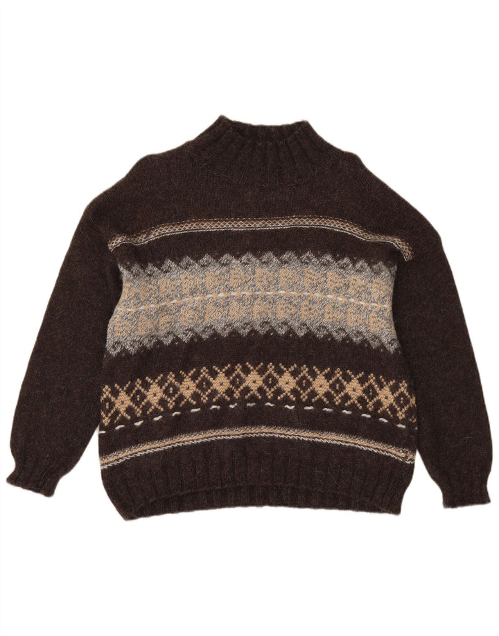 Maglione maglione da donna a collo alto Sisley UK 14 Marrone medio Fair Isle