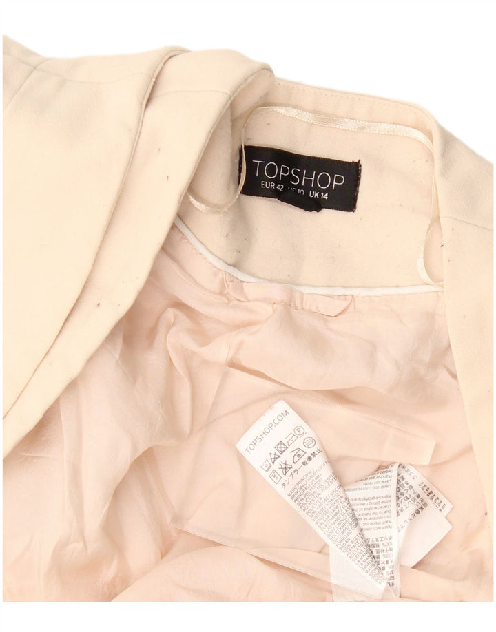 Giacca blazer aperta corta da donna Topshop UK 14 grande poliestere beige
