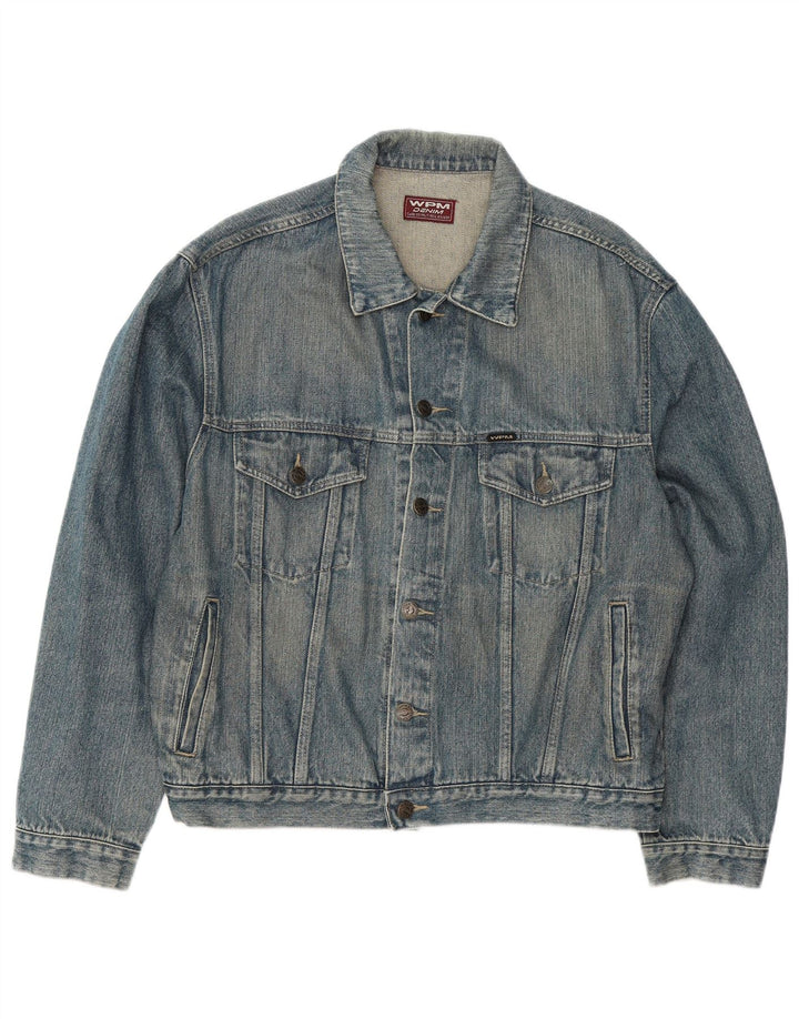 WAMPUM Mens Denim Jacket UK 38 Medium Blue Cotton