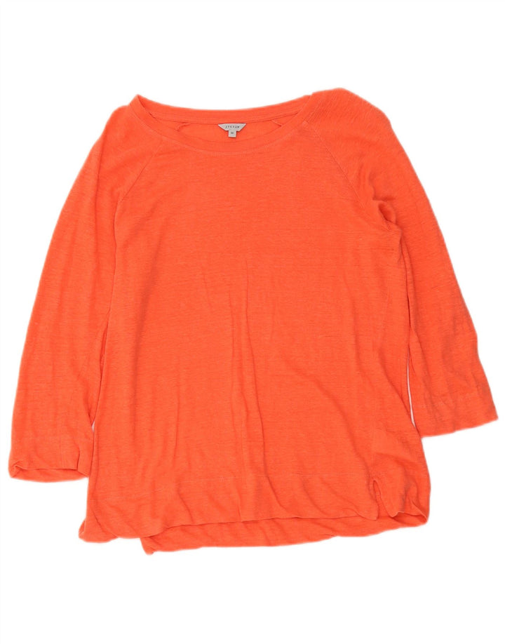 Jigsaw Top da donna manica 3/4 UK 12 Lino arancione medio