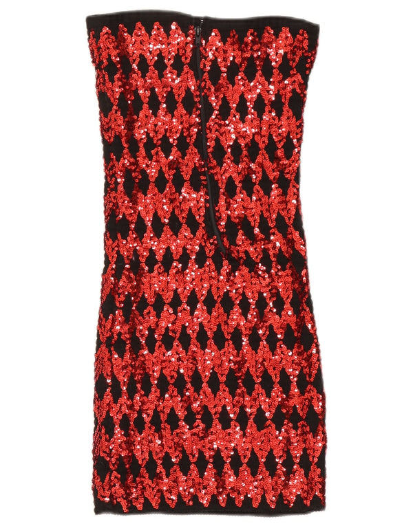 Top senza spalline con paillettes vintage da donna UK 14 grande rosso geometrico