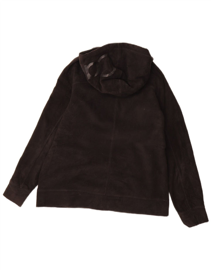 CALVIN KLEIN Giacca in pile con cappuccio grafico da donna UK 14 Medium Nero