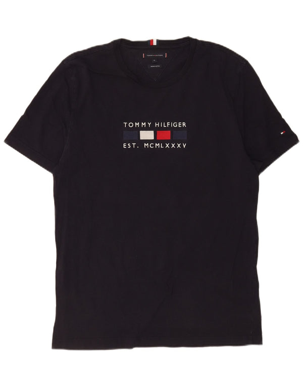 T-shirt grafica da uomo Tommy Hilfiger Top XL in cotone blu navy