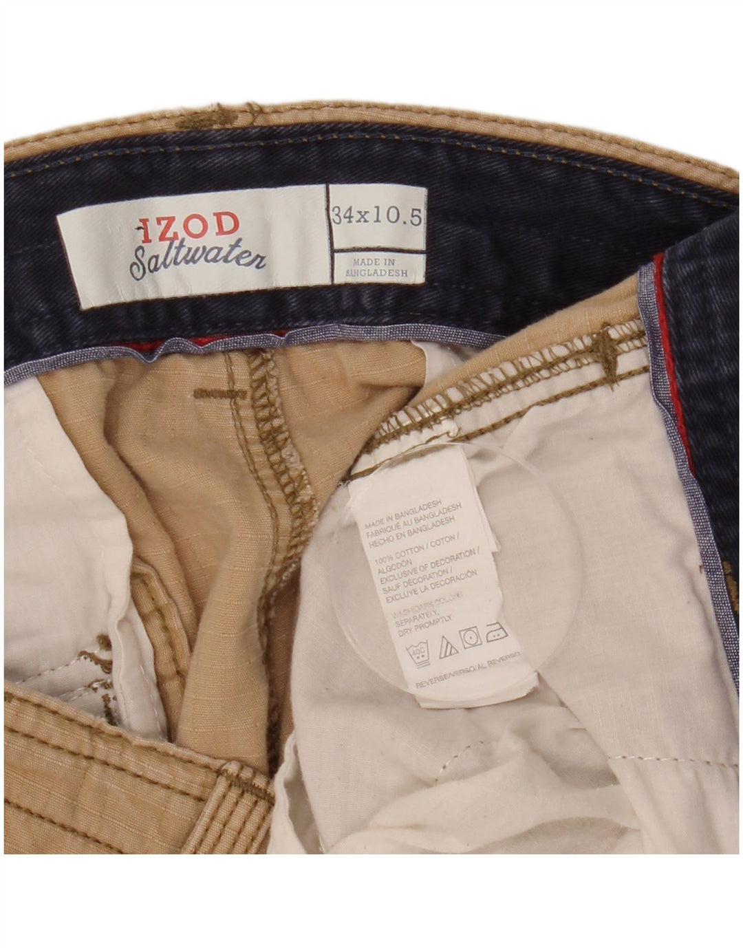 Pantaloncini cargo da uomo IZOD Salt Water W34 Large Beige Check Cotton