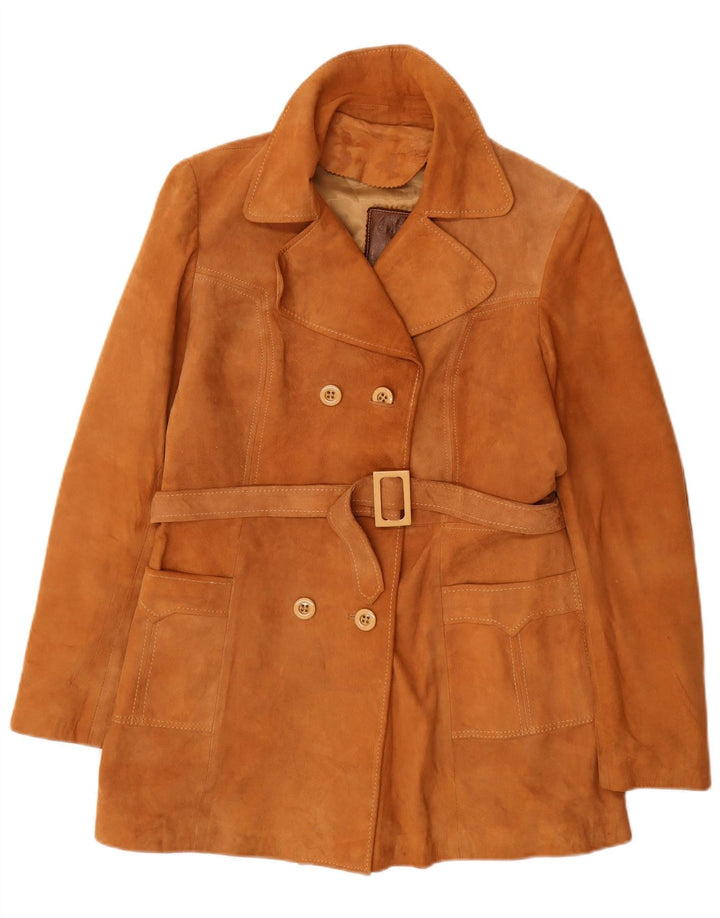Giacca vintage da donna in pelle scamosciata doppiopetto IT 48 XL Beige