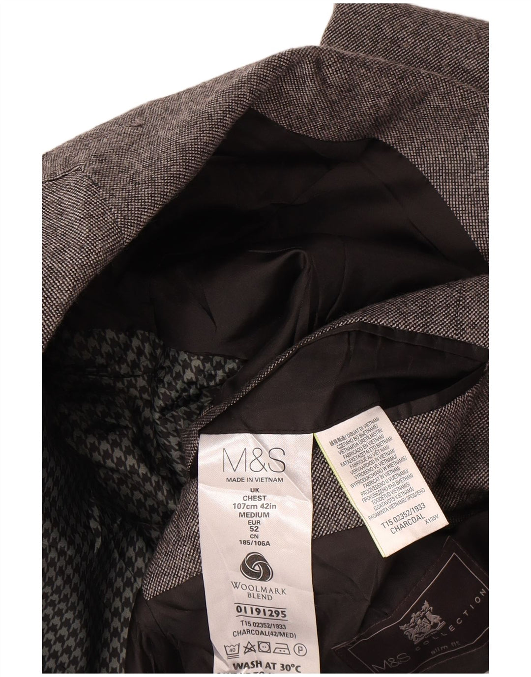Giacca blazer a 2 bottoni Marks & Spencer da uomo UK 42 grande lana grigia