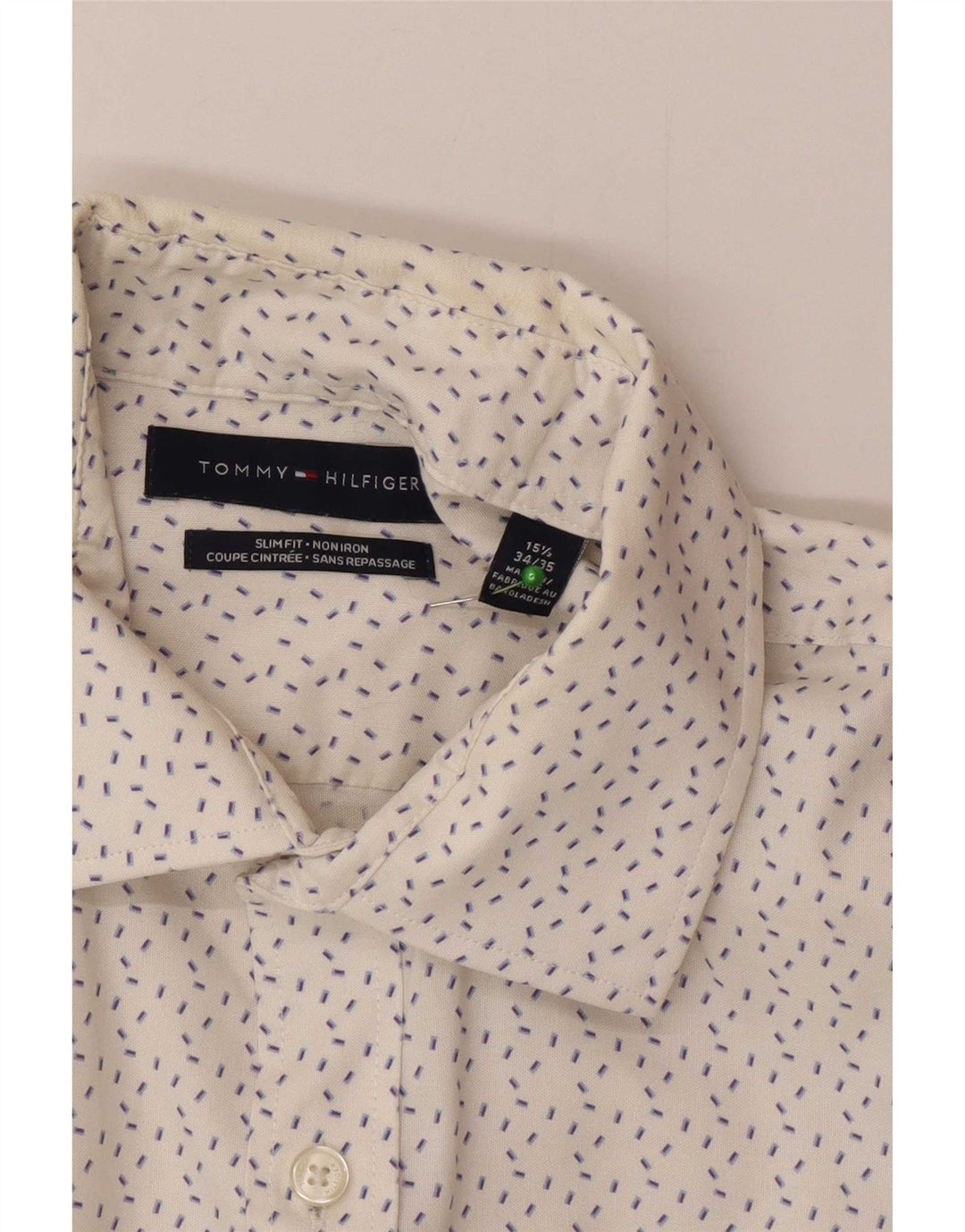 Camicia slim fit da uomo Tommy Hilfiger taglia 15 1/2 media bianca maculata