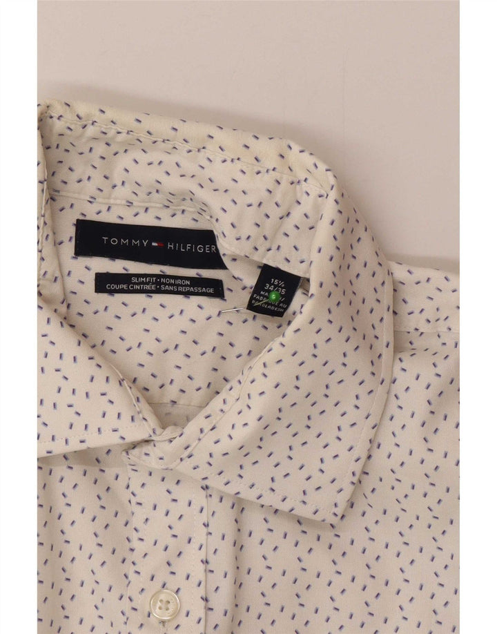Camicia slim fit da uomo Tommy Hilfiger taglia 15 1/2 media bianca maculata