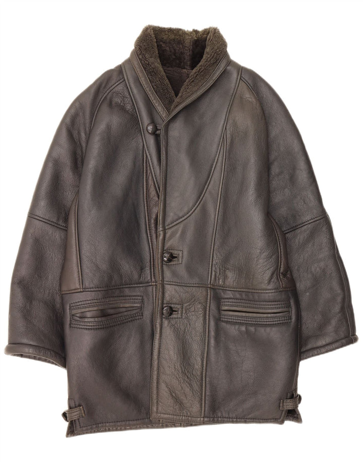 Cappotto vintage in shearling da uomo UK 42 XL Nero