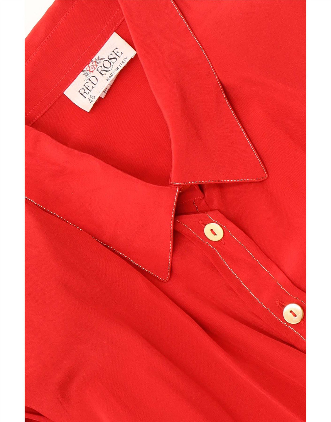Camicia regolare a maniche lunghe da donna vintage IT 46 grande seta rossa
